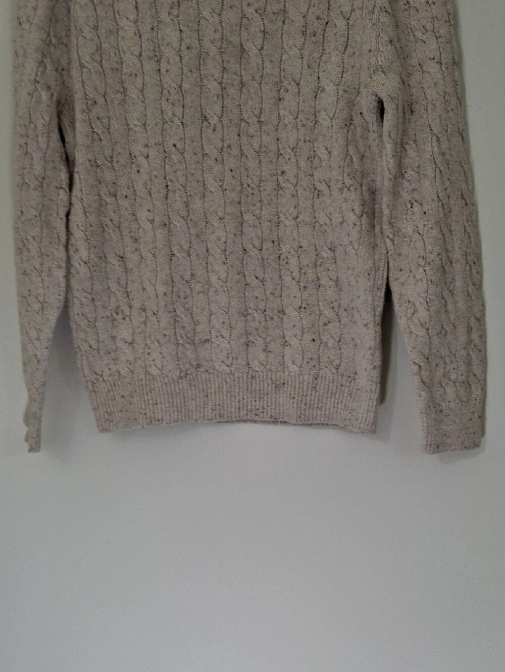 J. Crew Men's Speckled Cream Cable-Knit Crewneck Sweater, Small